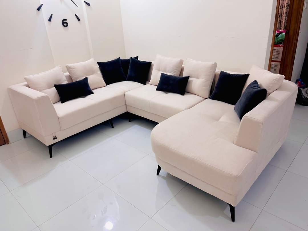 Baby pink with Dark Blue Combined Minimalist Sofa