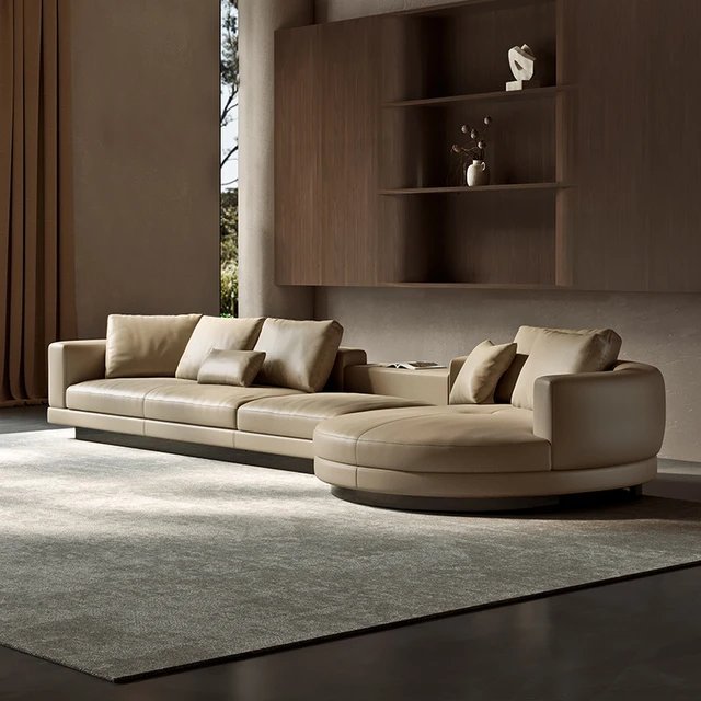 Brown Minimalist small Apartment Straight Row Combination Down Sofa - Image 2