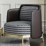 Leather and Black-White Stripe Fabric Accent Chair