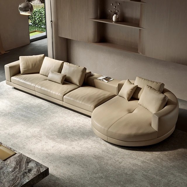 Brown Minimalist small Apartment Straight Row Combination Down Sofa - Image 4